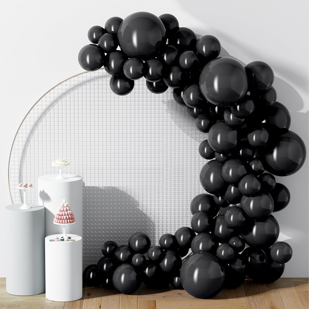 130PCS Black Balloons, Latex Balloons Different Sizes 18/12/10/5 Inch, Helium Balloons with Ribbon